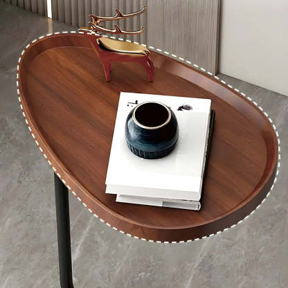 Natural Oval Wood Metal C-Shaped End Table
