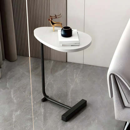 Natural Oval Wood Metal C-Shaped End Table