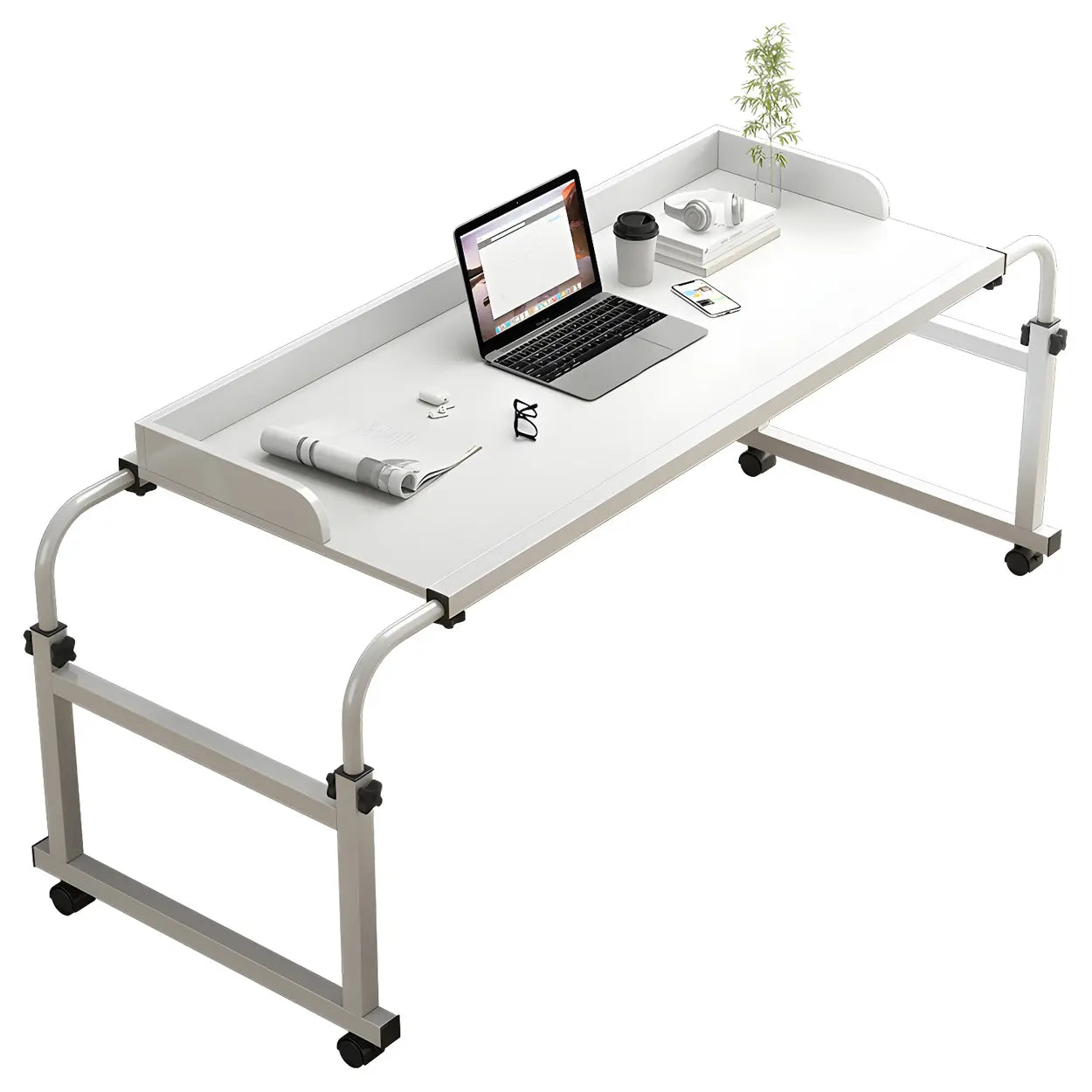 Over-Bed Adjustable Wood Writing Desk with Wheels