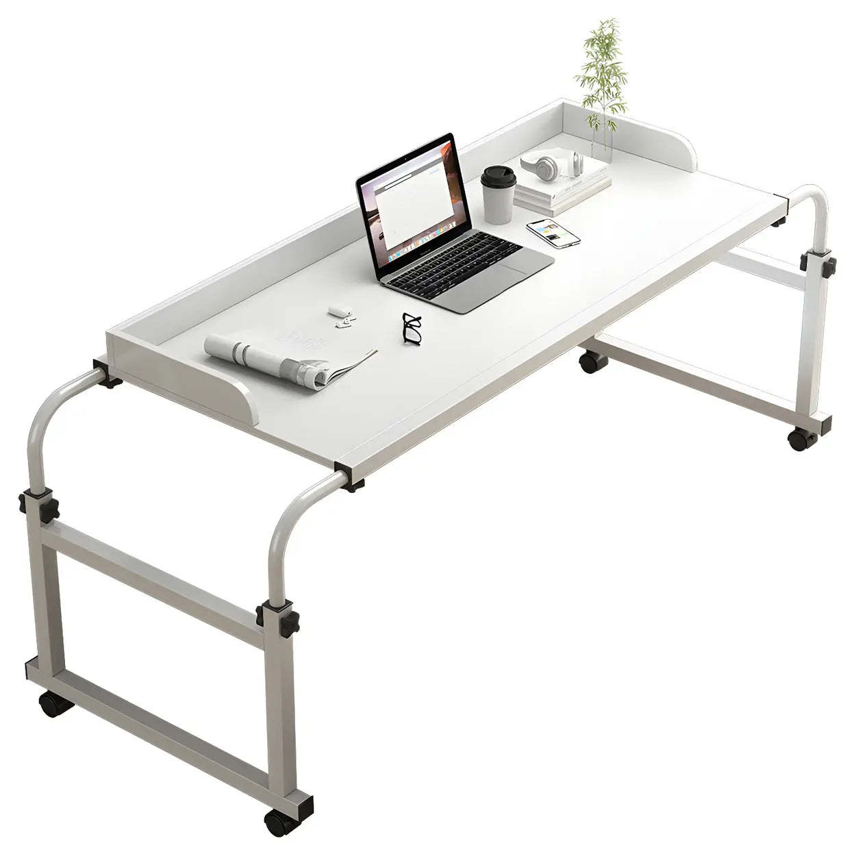 Over-Bed Adjustable Wood Writing Desk with Wheels