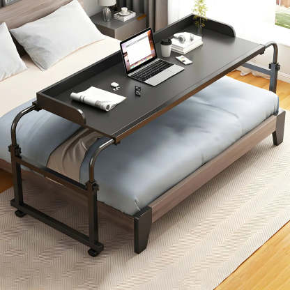 Over-Bed Adjustable Wood Writing Desk with Wheels — Brown / Table Only