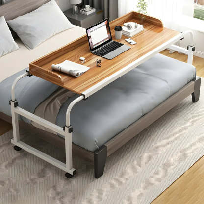 Over-Bed Adjustable Wood Writing Desk with Wheels — White / Table Only