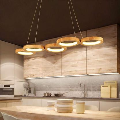 4 Circle Light Modern Wood Bamboo Acrylic Design Pendant Lighting LED Kitchen Lighting Dining Room Lighting Ceiling Light-Lighom