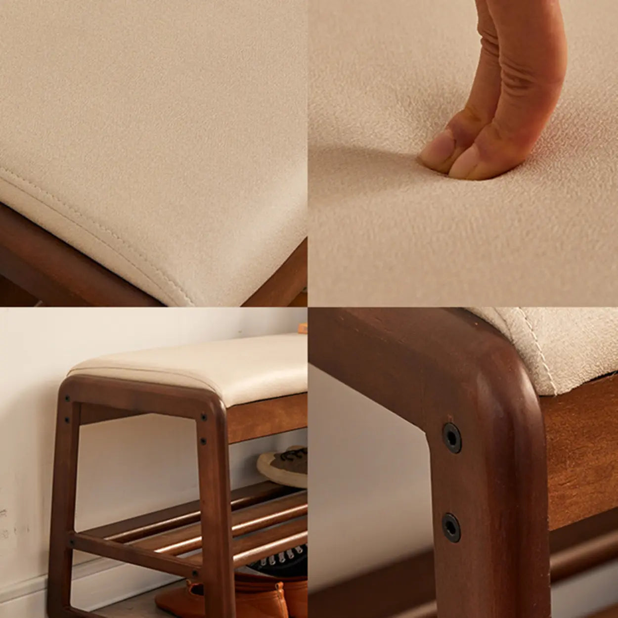 Padded Entryway Bench with Double Shoe Storage