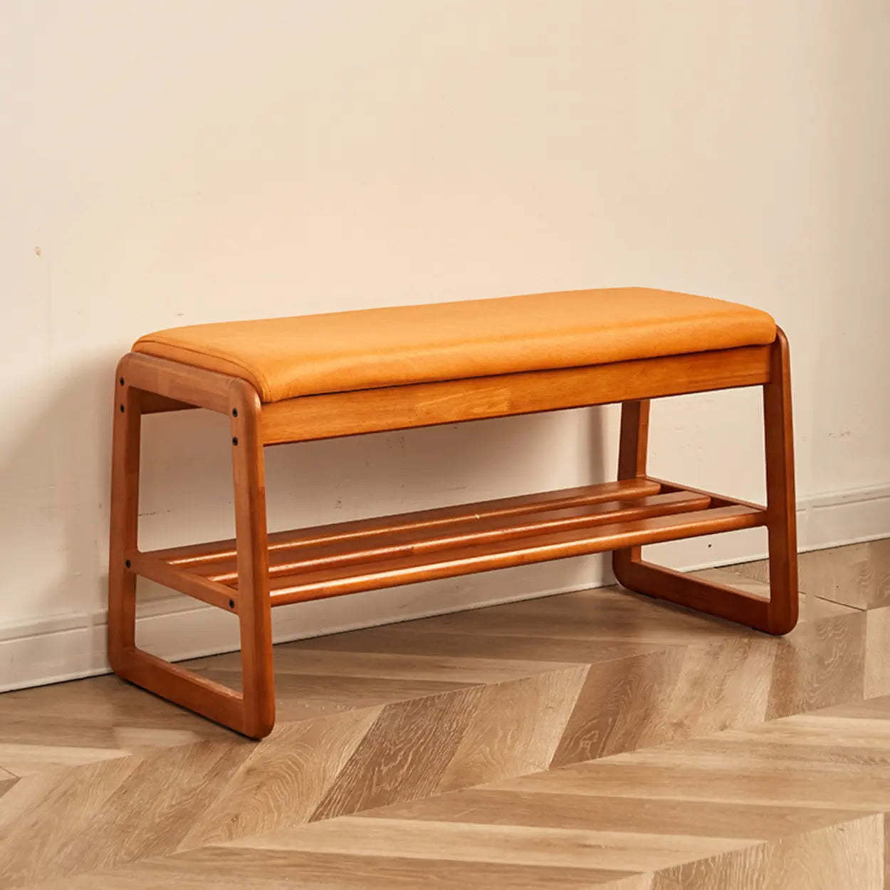 Padded Entryway Bench with Double Shoe Storage