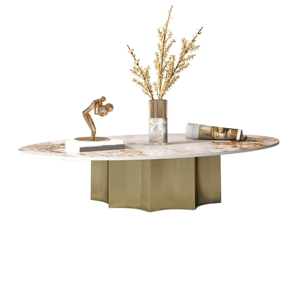 Pandora Gold Scratch Resistant Stone Oval Coffee Table