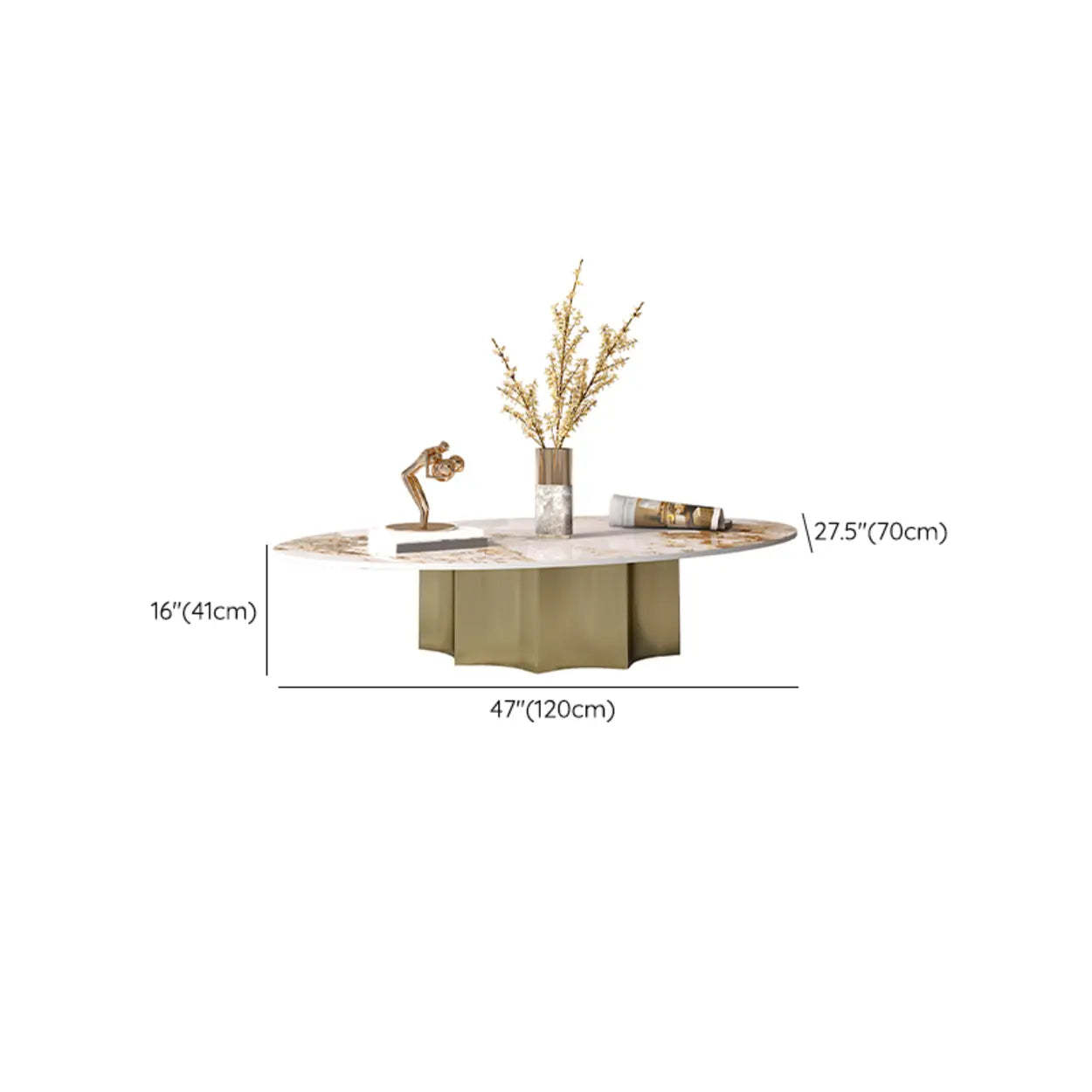 Pandora Gold Scratch Resistant Stone Oval Coffee Table