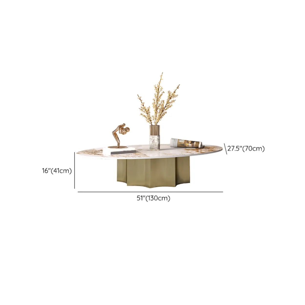 Pandora Gold Scratch Resistant Stone Oval Coffee Table