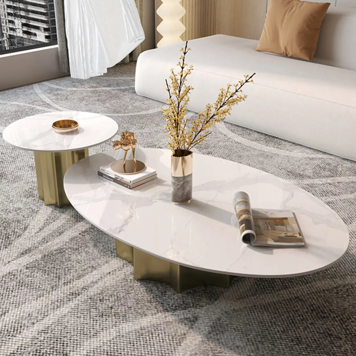 Pandora Gold Scratch Resistant Stone Oval Coffee Table — Pandora & Gold