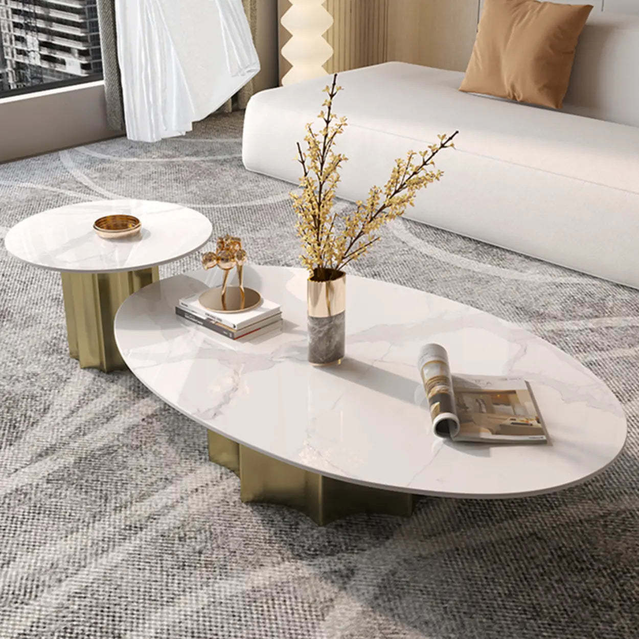 Pandora Gold Scratch Resistant Stone Oval Coffee Table — Pandora & Gold