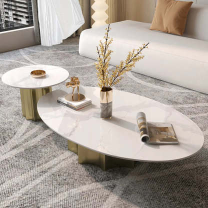 Pandora Gold Scratch Resistant Stone Oval Coffee Table — Pandora & Gold