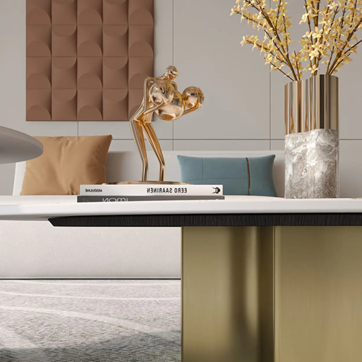 Pandora Gold Scratch Resistant Stone Oval Coffee Table