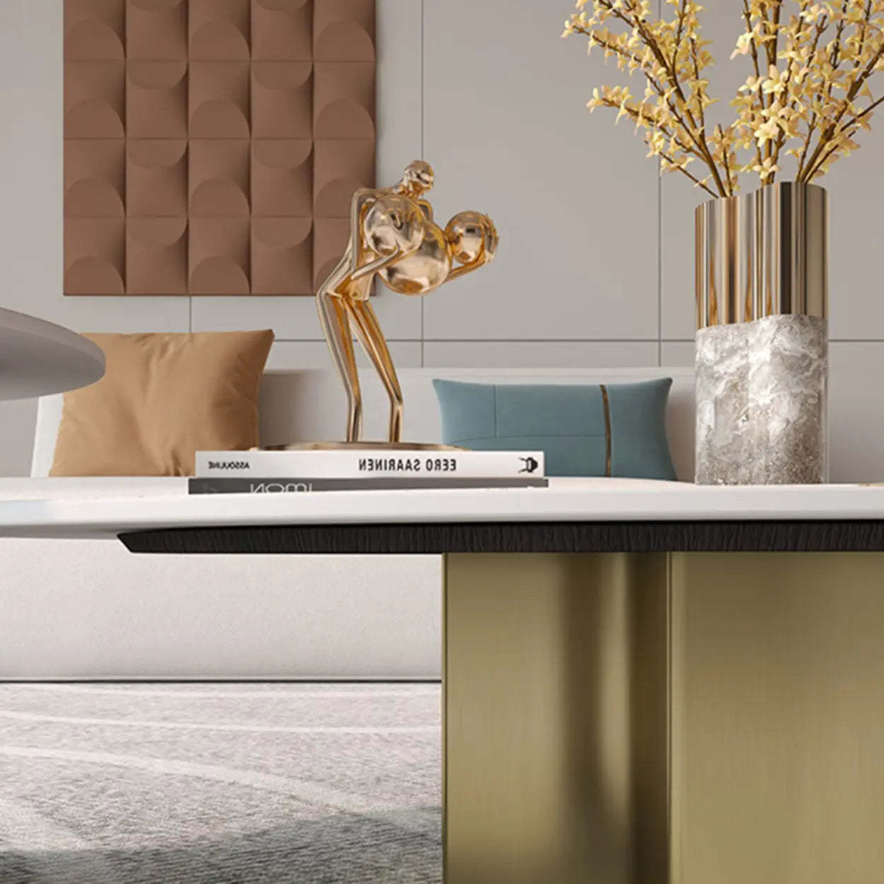 Pandora Gold Scratch Resistant Stone Oval Coffee Table