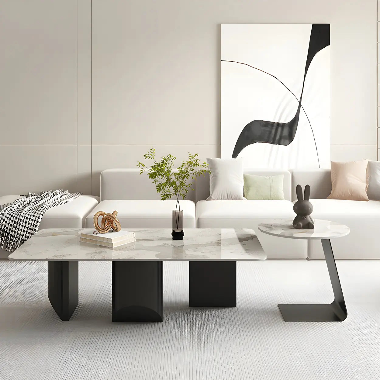 Pandora Gold Stone Black Metal Coffee Table — White