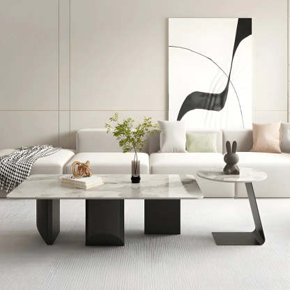 Pandora Gold Stone Black Metal Coffee Table — White