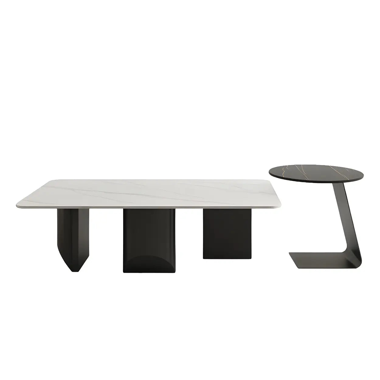 Pandora Gold Stone Black Metal Coffee Table — White