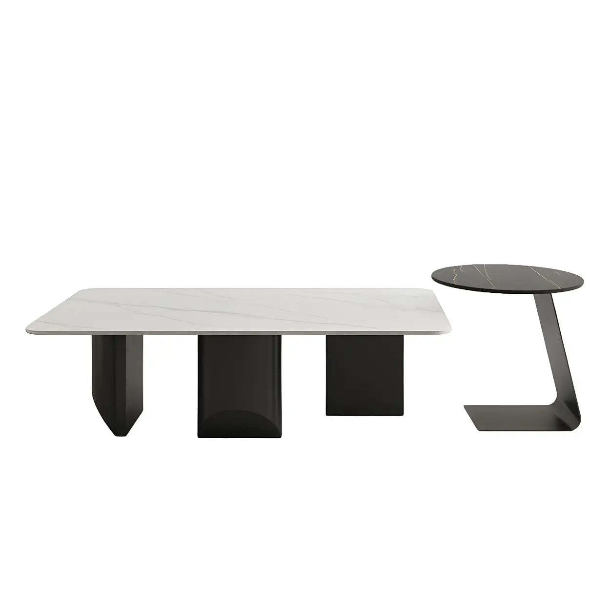 Pandora Gold Stone Black Metal Coffee Table — White