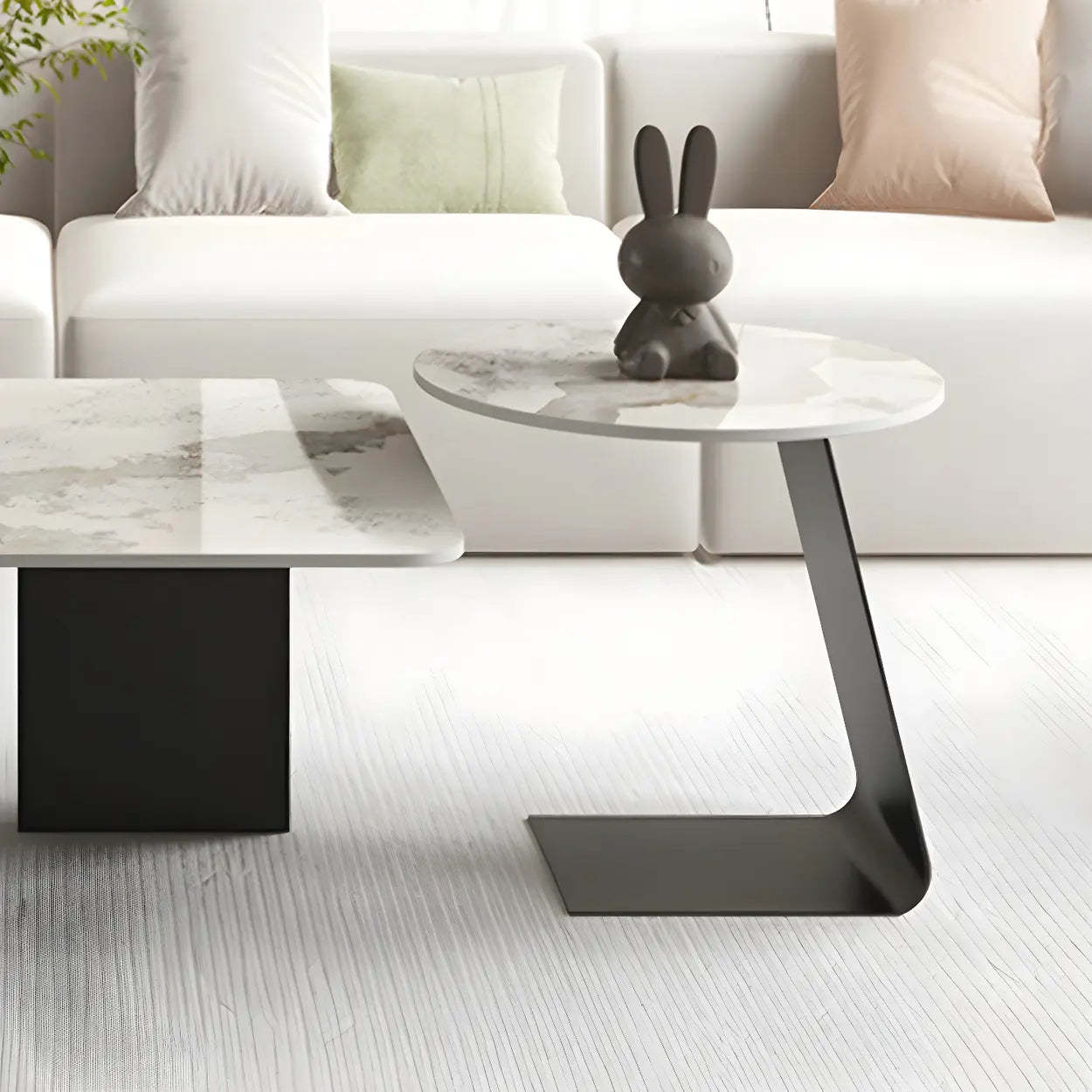 Pandora Gold Stone Black Metal Coffee Table — Grey