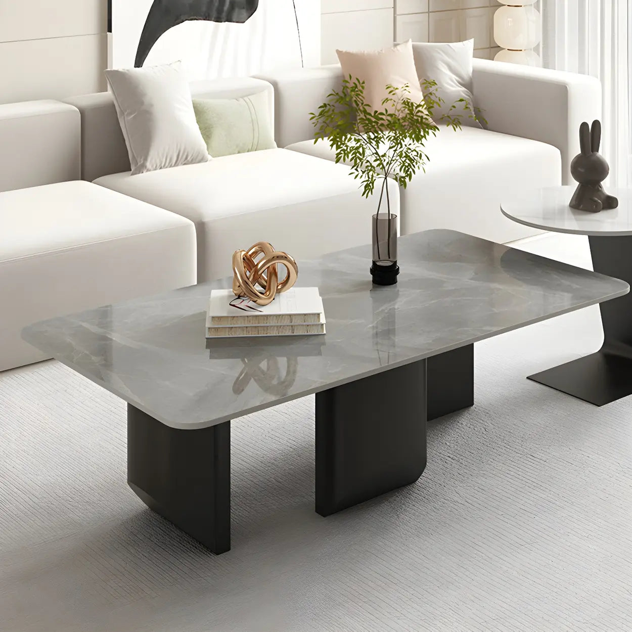 Pandora Gold Stone Black Metal Coffee Table — Grey
