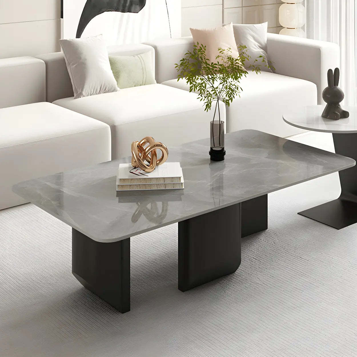 Pandora Gold Stone Black Metal Coffee Table — Grey