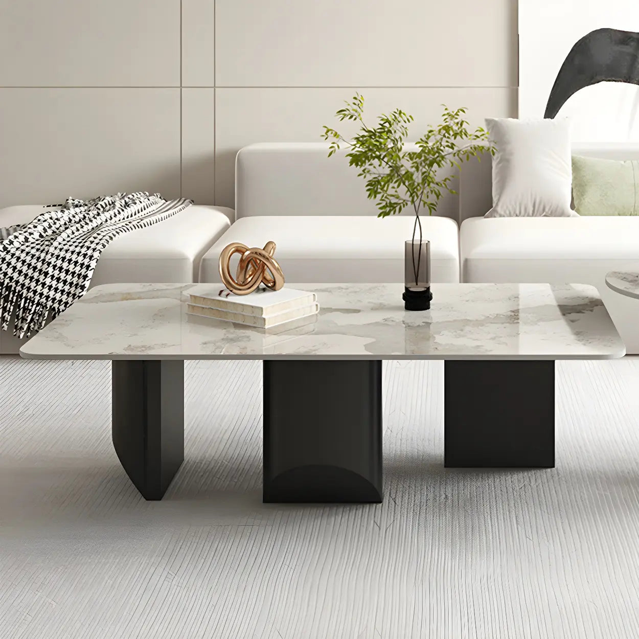 Pandora Gold Stone Black Metal Coffee Table — Grey