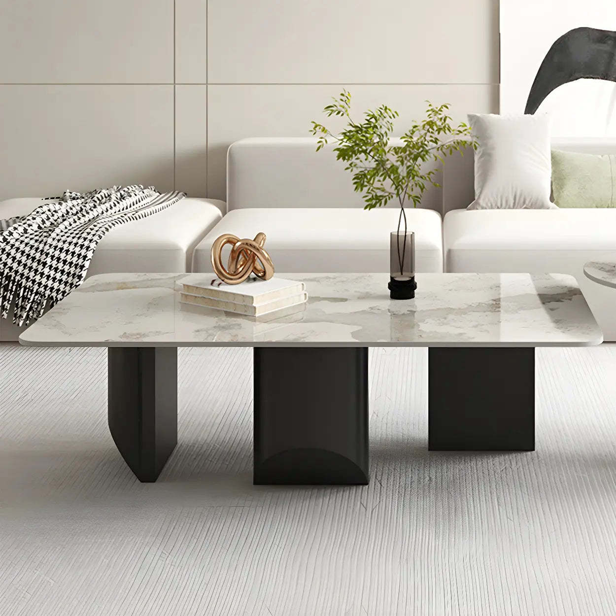 Pandora Gold Stone Black Metal Coffee Table — Grey