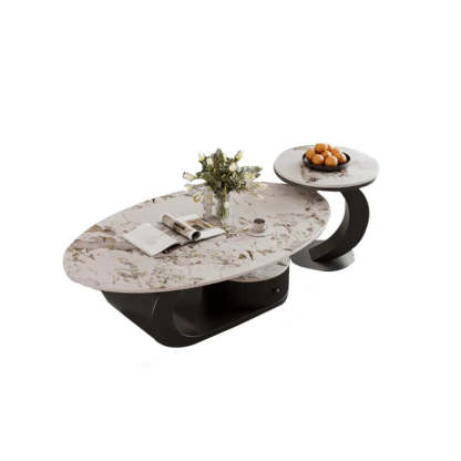 Pandora Stone Oval Abstract Base Nesting Coffee Table — Pandora