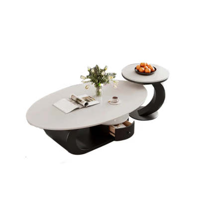 Pandora Stone Oval Abstract Base Nesting Coffee Table — White