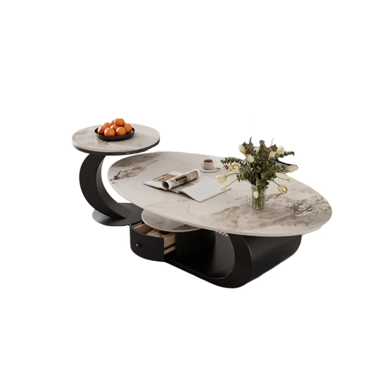 Pandora Stone Oval Abstract Base Nesting Coffee Table — Pandora