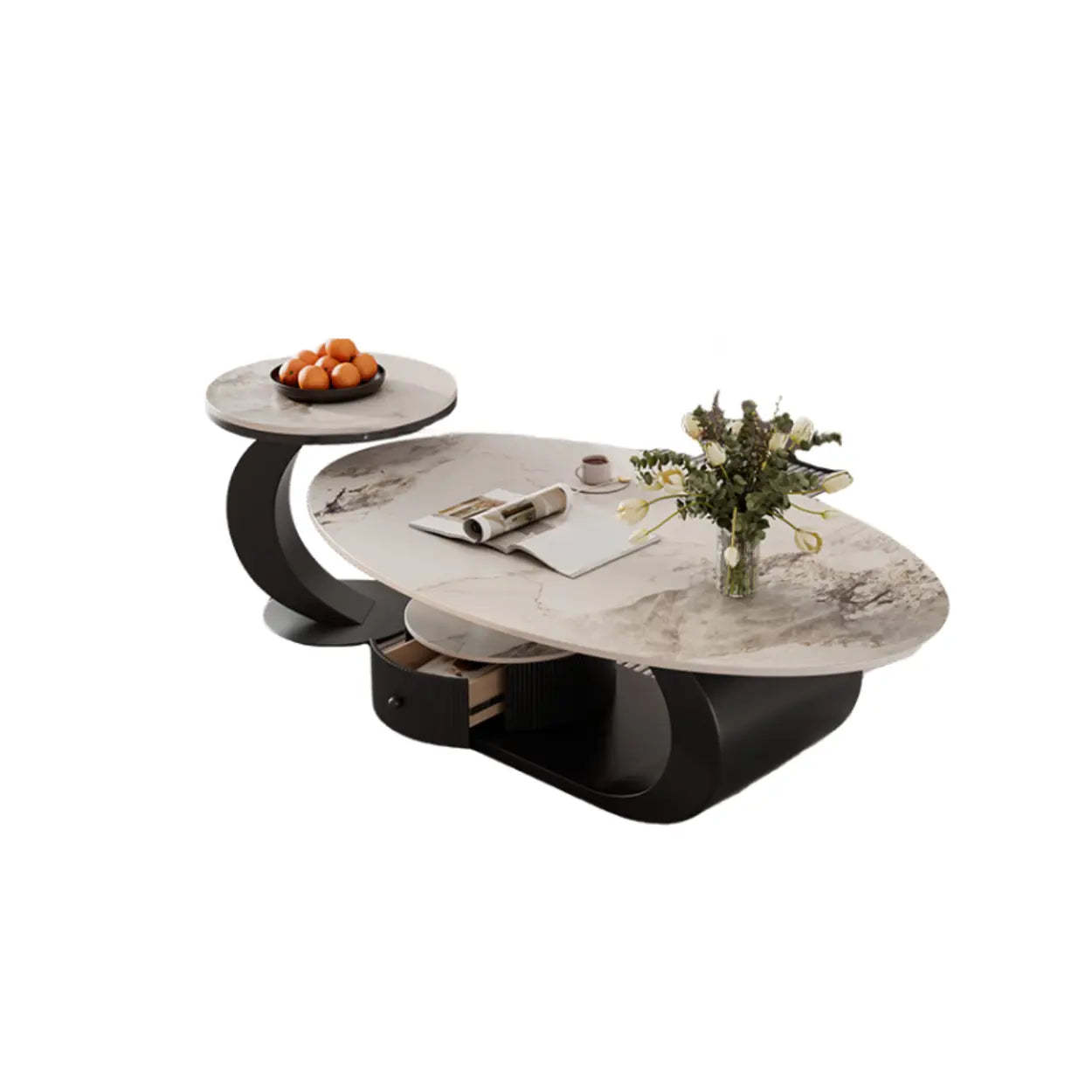 Pandora Stone Oval Abstract Base Nesting Coffee Table — Pandora