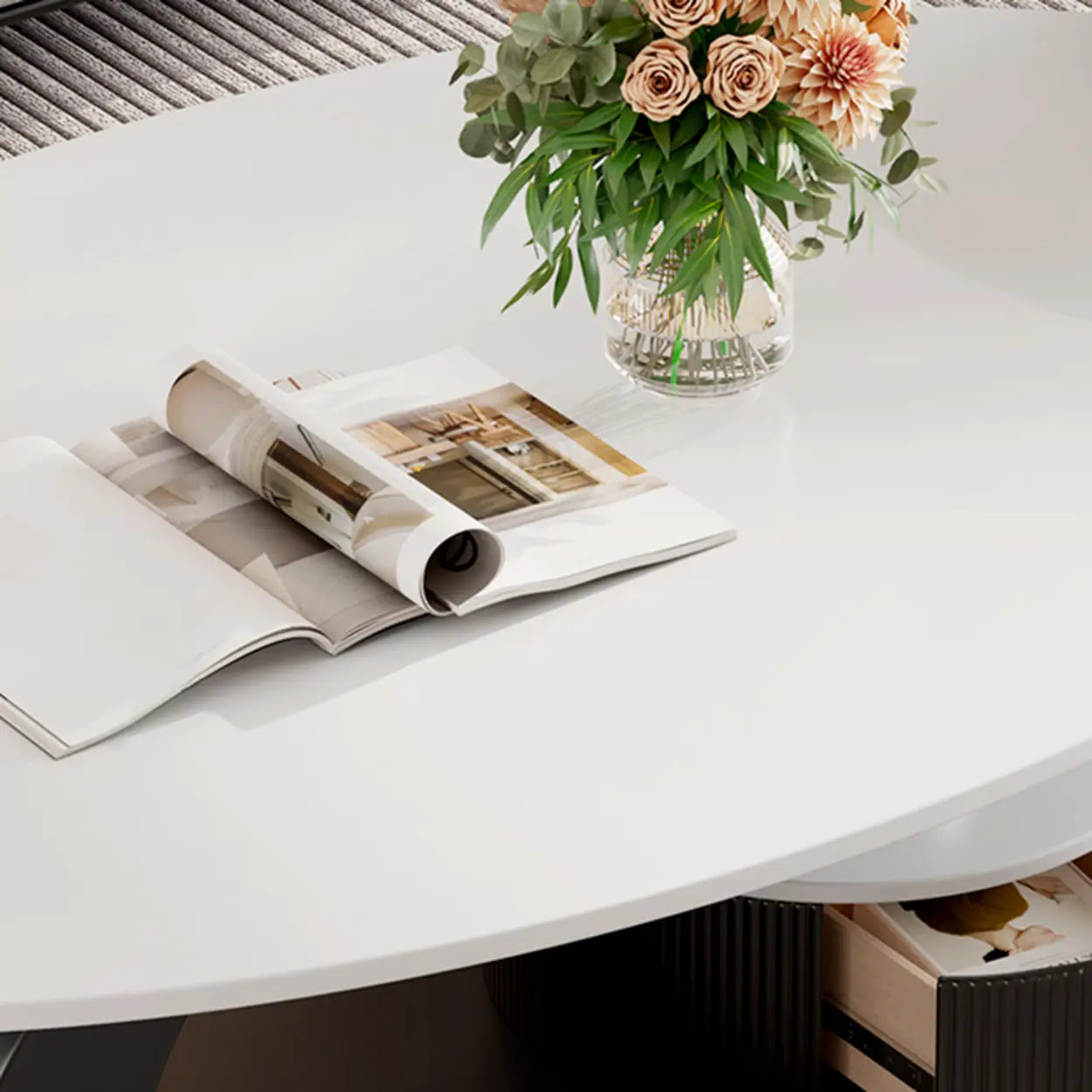Pandora Stone Oval Abstract Base Nesting Coffee Table — White/ Marbling