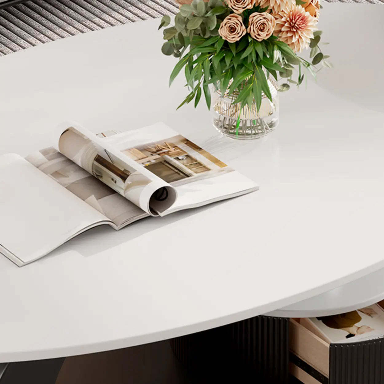 Pandora Stone Oval Abstract Base Nesting Coffee Table — White/ Marbling