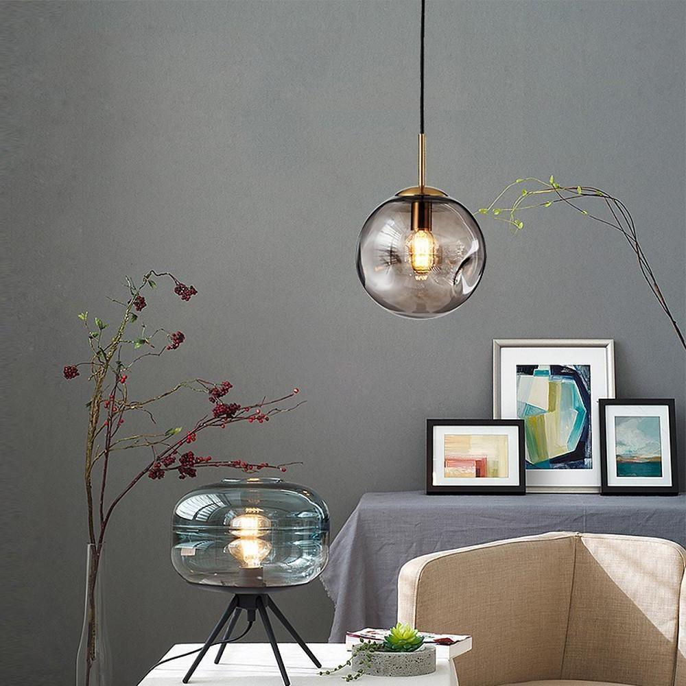 Industrial globe island pendant lighting in glass — Smoke