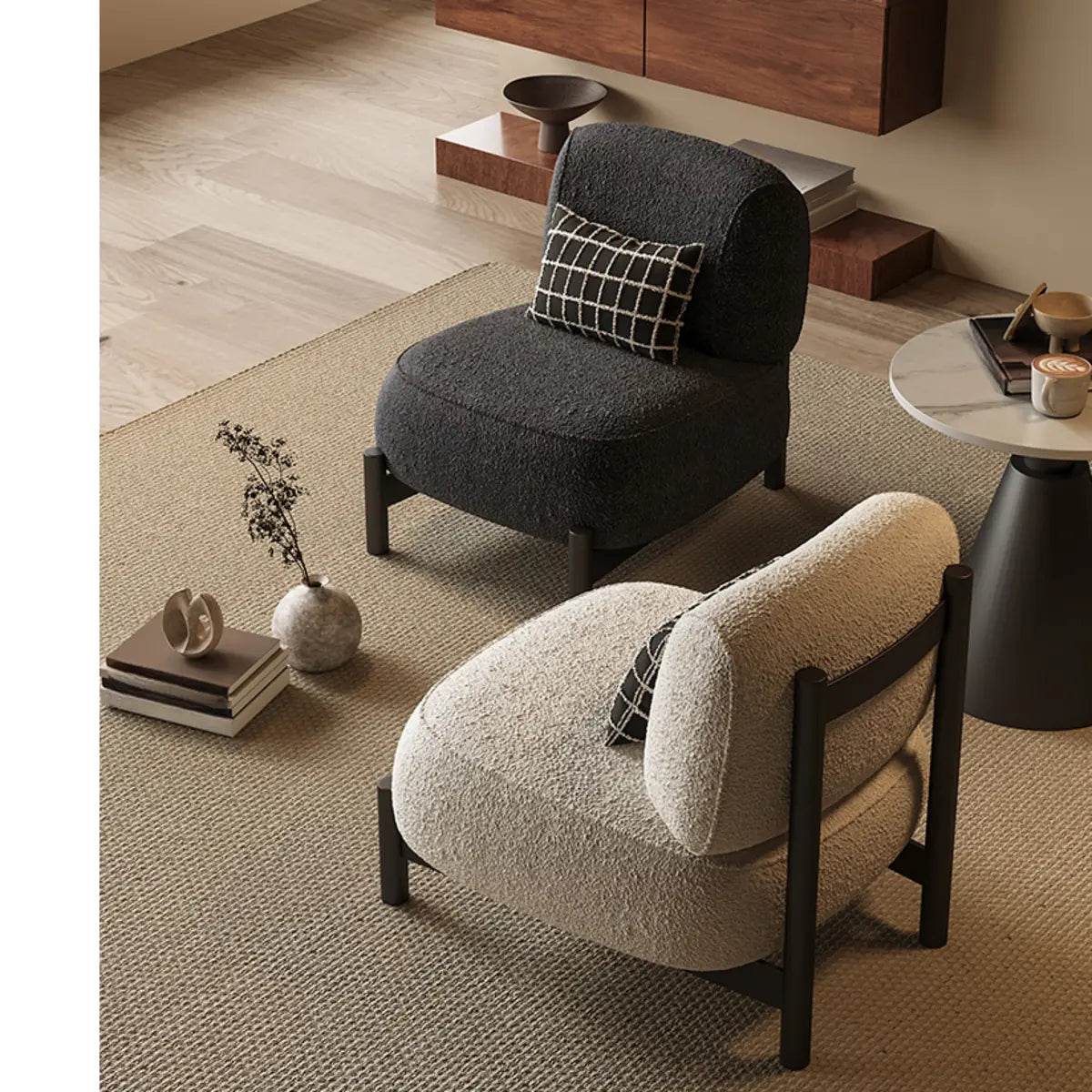 Parlor Mohair Pillow Back Four Leg Side Chair — Silver / Black / Mohair