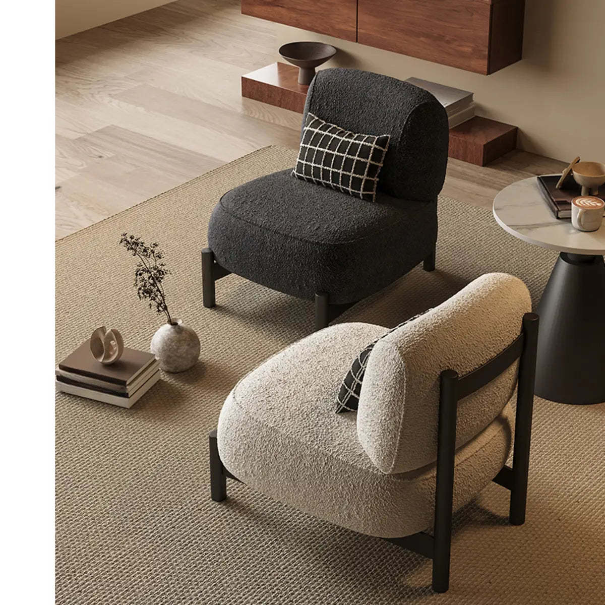 Parlor Mohair Pillow Back Four Leg Side Chair — Silver / Black / Mohair