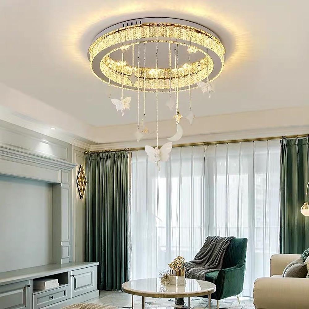 White metal circular flush mount lighting - modern — 22" H x 24" Dia