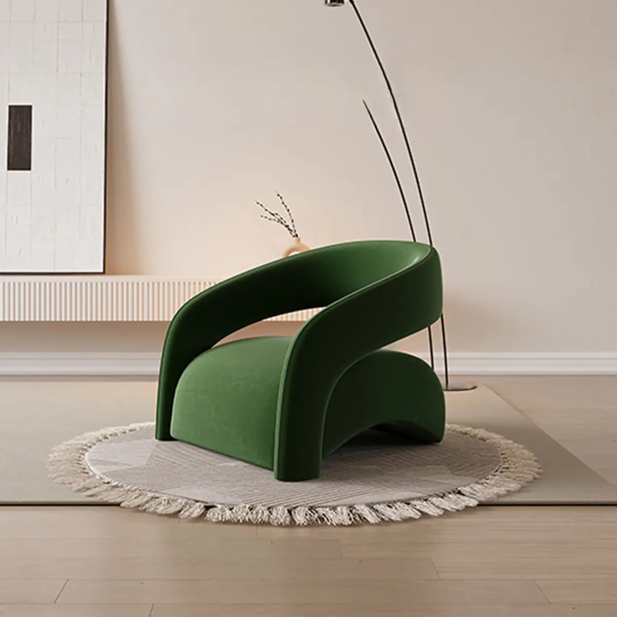 Peacock Green Frosted Velvet Barrel Chair — Khaki / Frosted Velvet