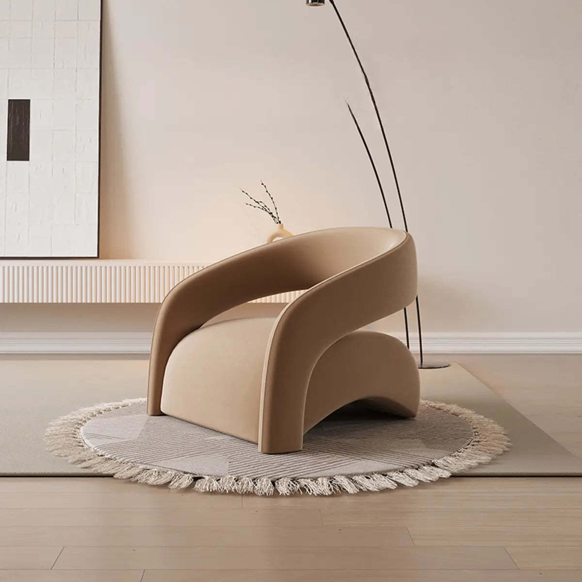 Peacock Green Frosted Velvet Barrel Chair — Off-White / Sherpa