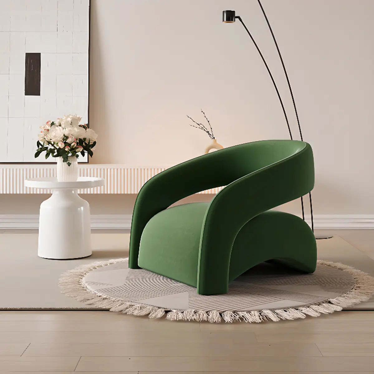 Peacock Green Frosted Velvet Barrel Chair — Orange / Frosted Velvet