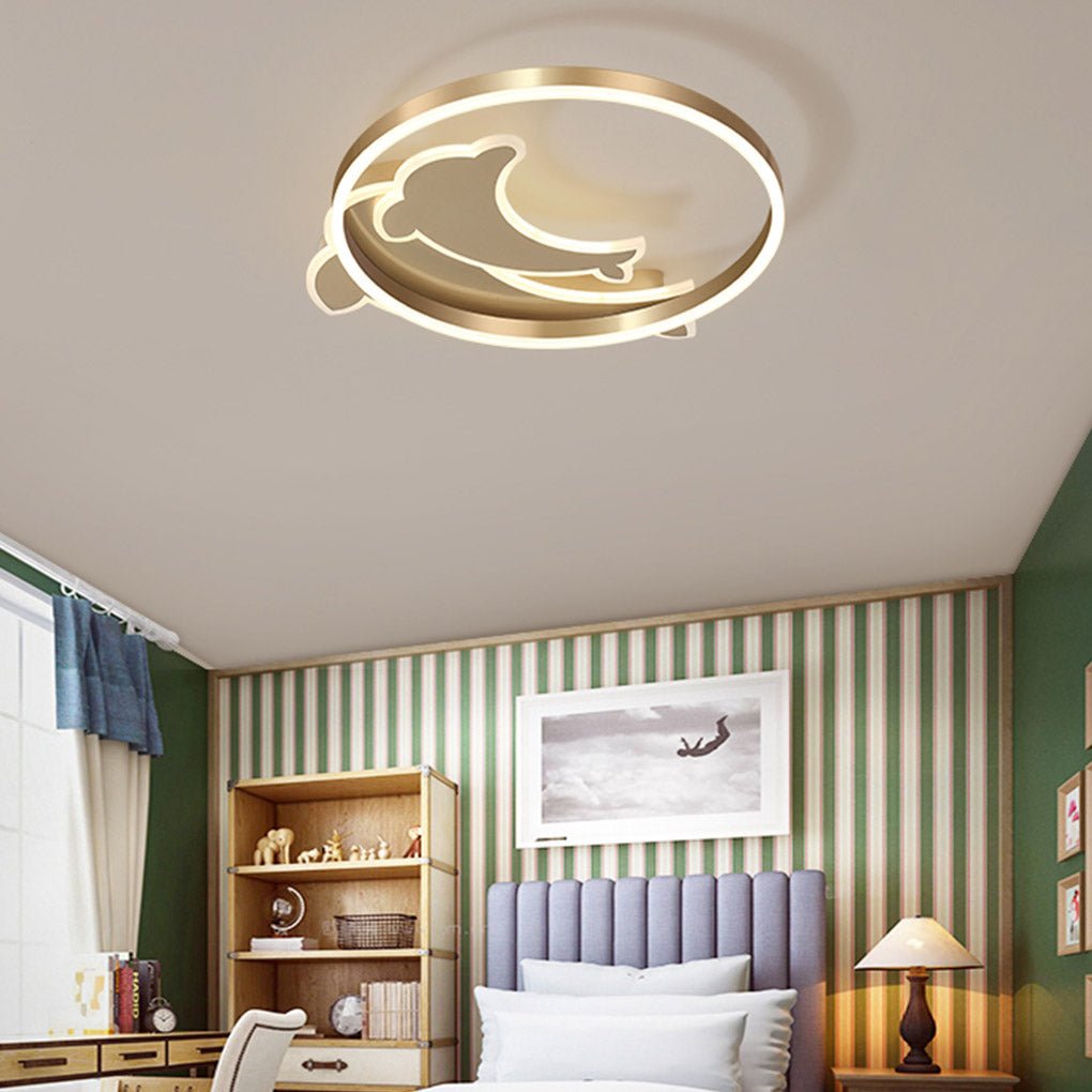 Romantic dolphin flush mount lighting in synthetic — Dimmable with Remote