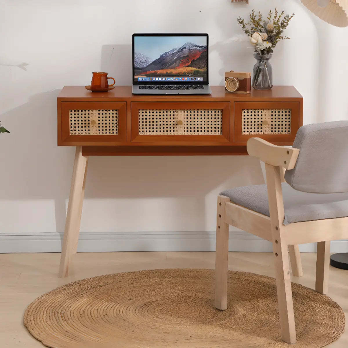 Pine Butcher Block Small Narrow Drawer Writing Desk — Without Chairs / Dark Walnut