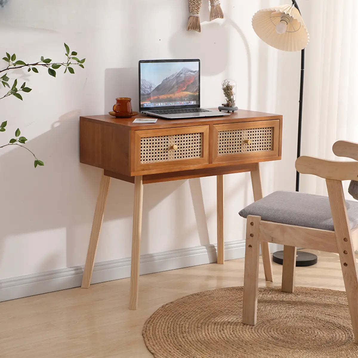 Pine Butcher Block Small Narrow Drawer Writing Desk — Without Chairs / Natural Finish