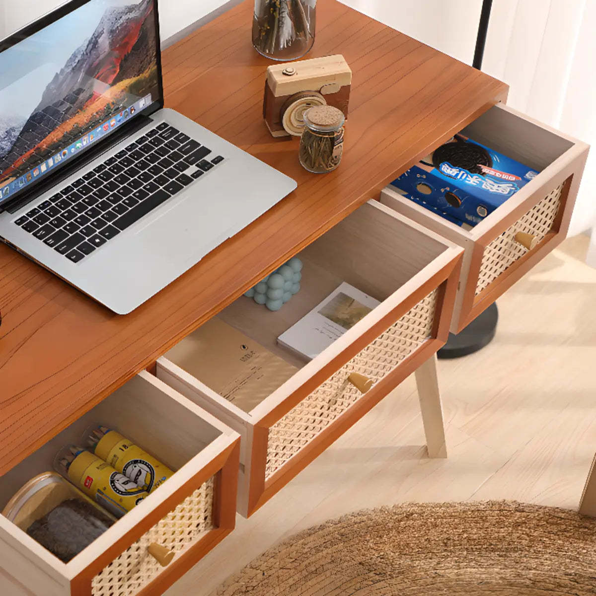 Pine Butcher Block Small Narrow Drawer Writing Desk