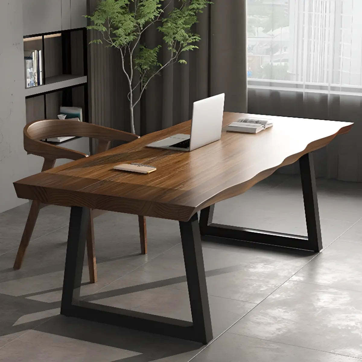 Pine Medium Wood Free-Form Sled Writing Desk — Without Chairs