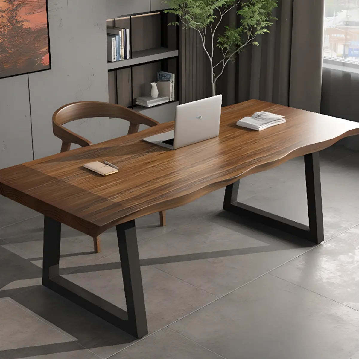 Pine Medium Wood Free-Form Sled Writing Desk — Without Chairs