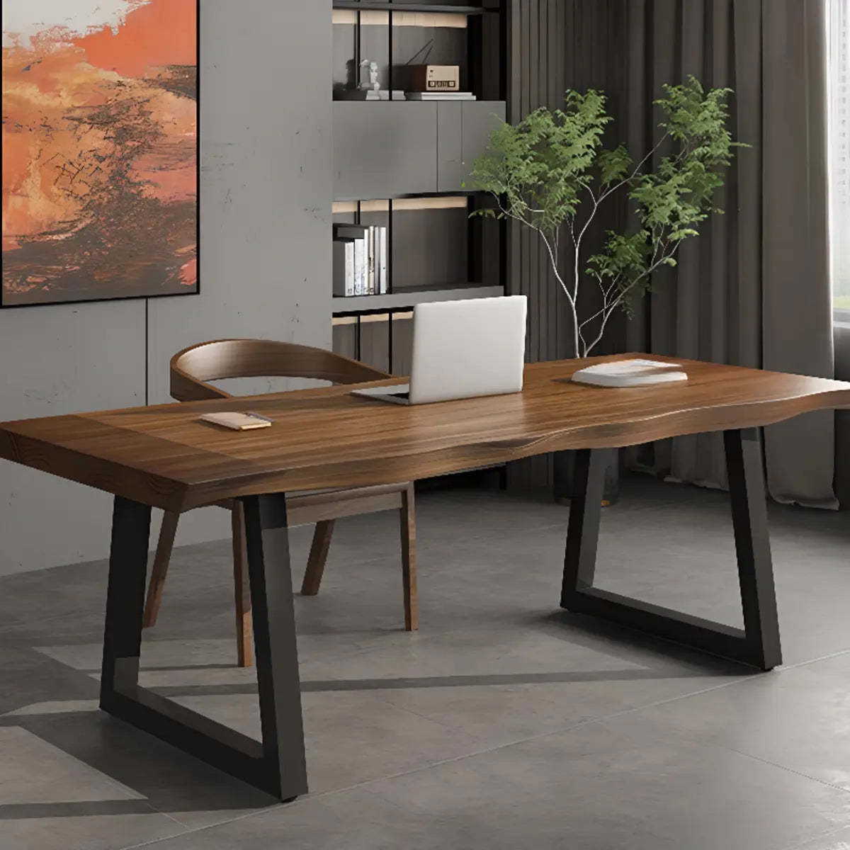 Pine Medium Wood Free-Form Sled Writing Desk — Without Chairs
