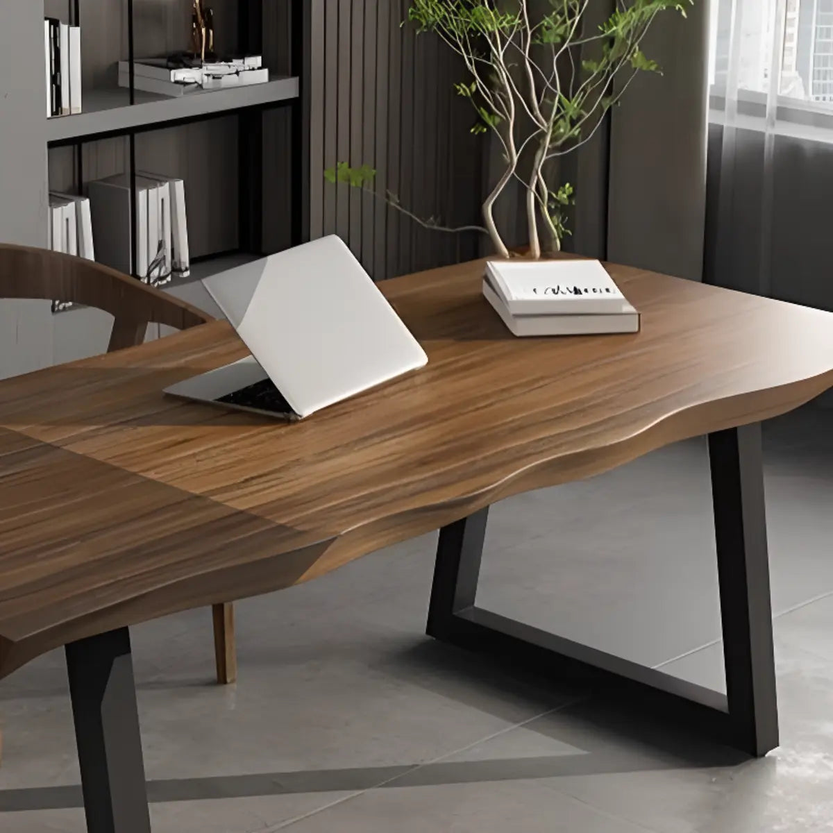 Pine Medium Wood Free-Form Sled Writing Desk — Without Chairs