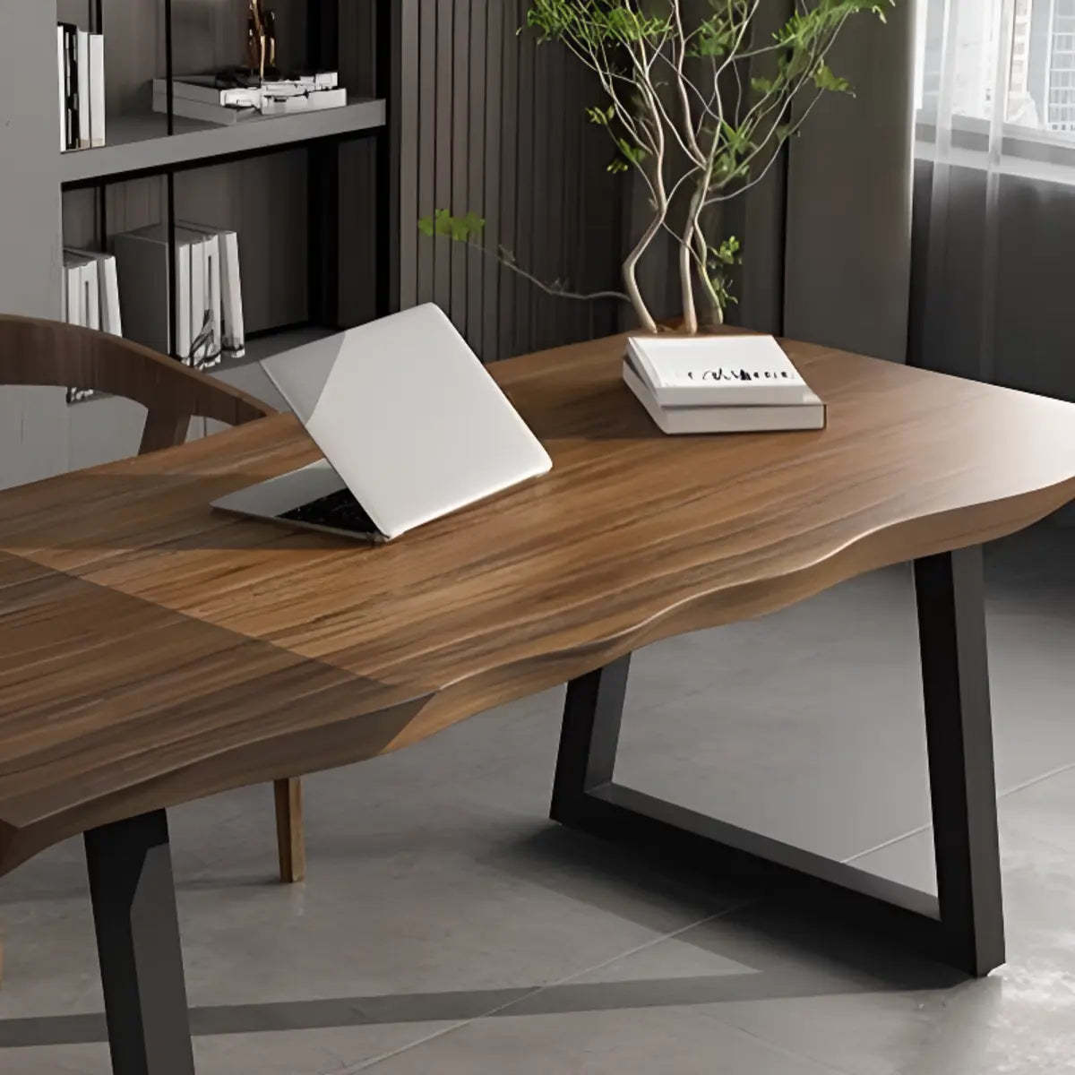 Pine Medium Wood Free-Form Sled Writing Desk — Without Chairs