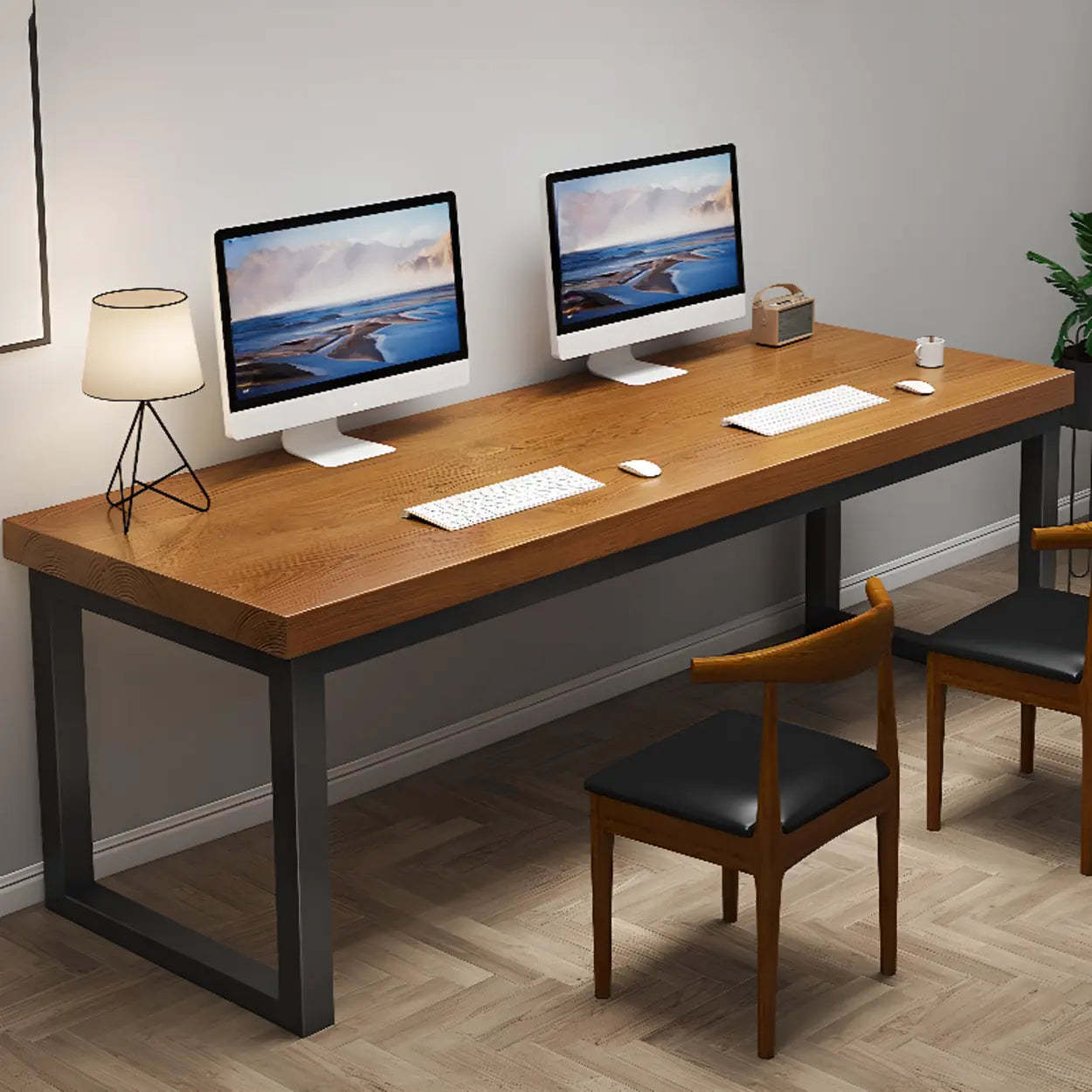 Pine Butcher Block Sled Double Writing Desk — Natural Finish / Table Only