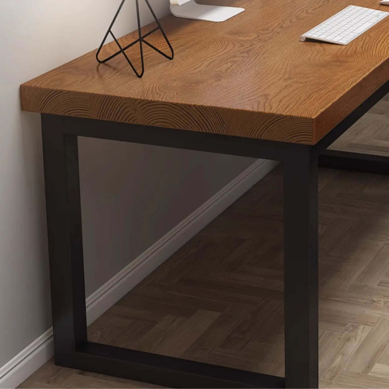 Pine Butcher Block Sled Double Writing Desk — Yellow-Brown / Table Only